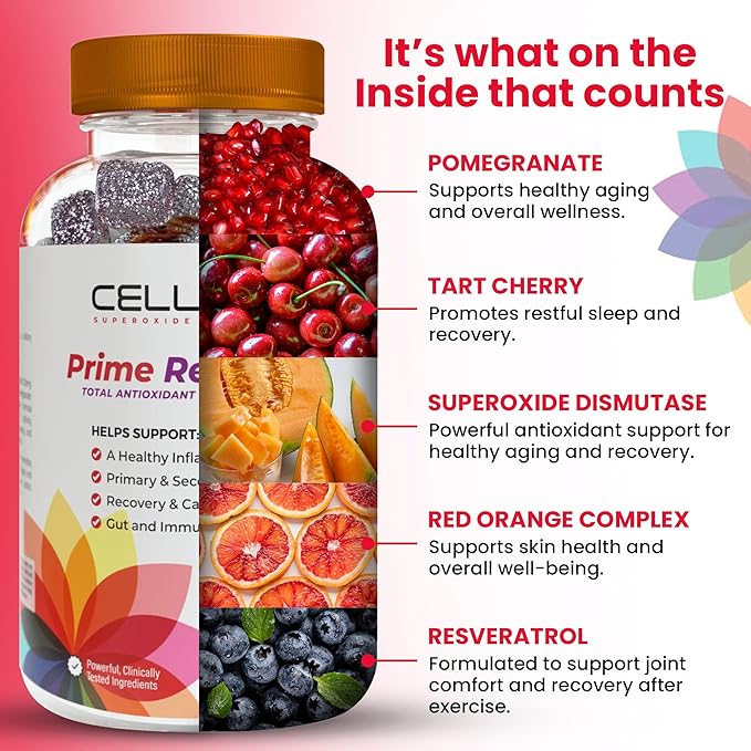 Cellev8 Prime Recovery Joint & Muscle Recovery Gummies - 60 Count - Antioxidant Cellular Health, Daily Energy, Wellness, Supplements with SOD, Tart Cherry - NSF Sport Formula, Raspberry Flavor