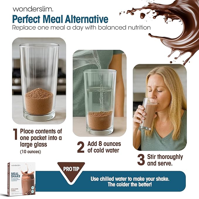 WonderSlim Meal Replacement Shake, Chocolate Cream, 15g Protein, 24 Vitamins & Minerals, Gluten Free (7ct)