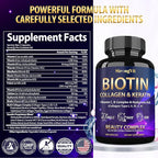 Biotin with Hyaluronic Acid, Keratin and Collagen Supplements - 10000mcg for Hair Growth Women and Men - Hair Skin and Nails Vitamins - 120 Capsules