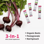Snap Supplements Organic Beet Root Powder Nitric Oxide Supplement for Men & Women with Red Spinach, Supports Healthy Energy & Blood Pressure Already in Normal Range, 10 Stick Packs, Mixed Berry