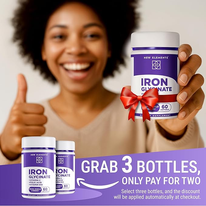 Iron Supplement for Women & Men | Iron Glycinate 50mg + Vitamin C, Folic Acid 1000mcg, Vitamin B12 | Anemia Relief, Energy Boost & Immune Support | Gentle on Stomach, Fast Absorption | 60 Softgels