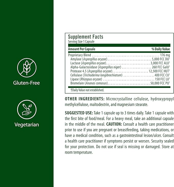 Flora - Immediate Support Digestive Enzymes - Supports Lactose Digestion, Bloating, Heartburn & Gas - Contains 7 Enzymes - Gluten-Free - 90 Vegetarian Capsules