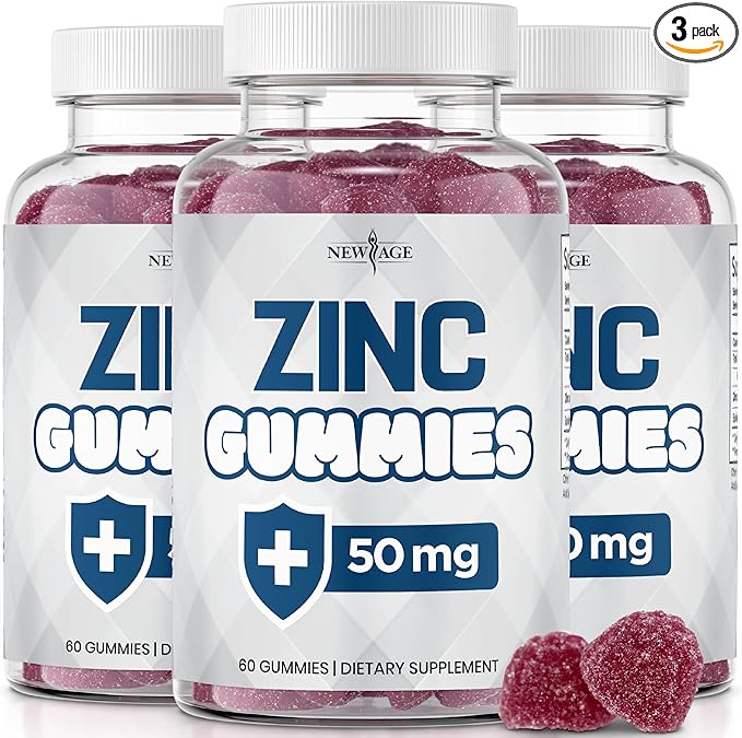 NEW AGE Zinc Gummies - 50mg Zinc Supplement, Immune Supplement, Antioxidant, Non-GMO (180 Count (Pack of 3))