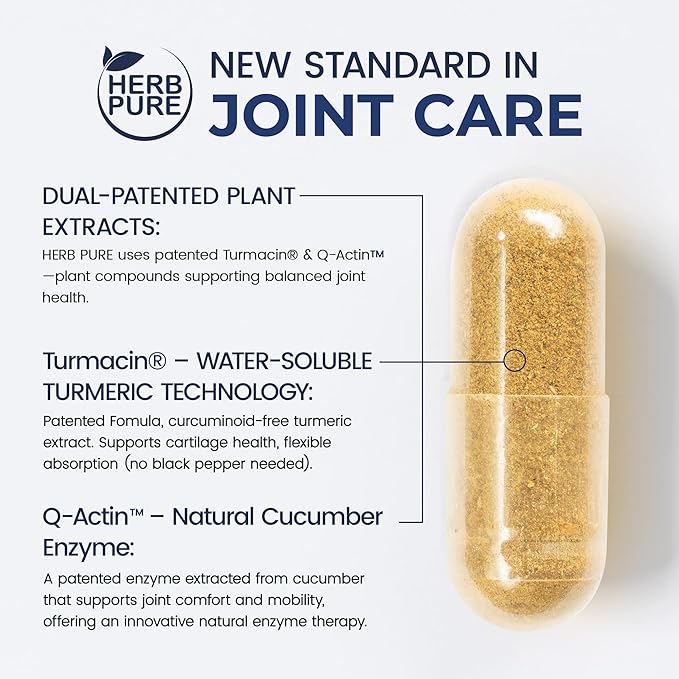 Joint Complex Turmeric Supplement, Turmacin® Turmeric Root Extract 500mg & Q-Actin® Cucumber Enzyme 20mg, Herbal Support for Daily Joint Health, Suitable for Sensitive Users, 90 Capsules-3 Packs