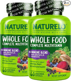 NATURELO Whole Food Multivitamin + Immune Blend with Elderberry & Mushrooms - Complete Multivitamin with Extra Immune Support - C, D3, Zinc, Elderberry, Reishi, Shitake, 60 Vegan Capsules (Pack of 2)