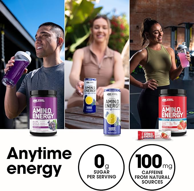 Optimum Nutrition Amino Energy - Pre Workout with Green Tea, BCAA, Amino Acids, Keto Friendly, Green Coffee Extract, Energy Powder - Blue Raspberry, 65 Servings (Packaging May Vary)