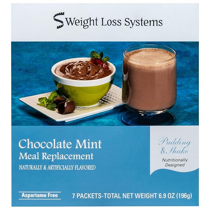 Weight Loss Systems Chocolate Mint Protein Pudding & Shake Mix | 15g Protein, 100 Calories | Low Carb, Low Fat, Aspartame Free | 7 Single-Serve Packets