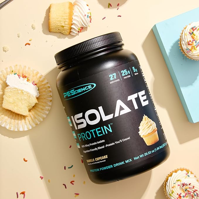 PEScience Isolate Whey Protein Powder, Vanilla Cupcake, 27 Servings, 100% Whey Protein Isolate, Low Carb, Fast Absorbing Post Workout Shake for Men and Women