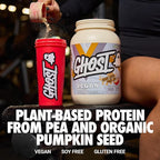 GHOST Vegan V2 Protein Powder, Peanut Butter Cereal Milk – 2.8LB Tub, 27G of Protein - Plant-Based Pea & Organic Pumpkin Blend Protein with Fiber & Iron Flavored Post Workout Shakes - Soy, Gluten Free