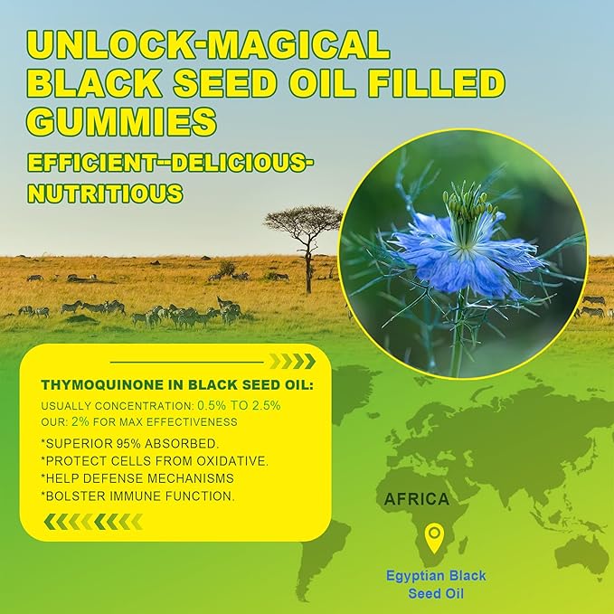 Black Seed Oil Gummies & Chlorophyll, Biotin 500mcg with Hydrolyzed Collagen, Raw Manuka Honey, Organic Cold Pressed - Ultimate Absorption for Skin, Hair & Nails, Digestive, Overall Health, 1 Pack