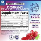 Magnesium Glycinate Gummies - Sugar Free - 100% Chelated Magnesium Gummy Supplement for Max Absorption - for Sleep Support & Heart, Muscle & Bone Health - Gentle on Stomach, Grape Flavor - 60 Gummies