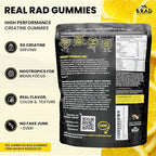 B.rad Real Rad Creatine Gummies | 5g Creatine Monohydrate Per Serving | with Alpha GPC, L-Theanine, L-Tyrosine, L-Citrulline & Panax Ginseng | Natural Lemon Flavor | 100 XL Gummies