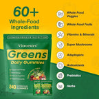 Greens Daily Gummies, Super Greens Gummies for Adults Superfood Multivitamin Gummy with Spirulina, Chlorella, Prebiotic Fiber, Fruit Veggie for Digestive & Gut Health, Adaptogens Supplement, 240 Count