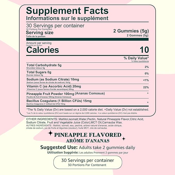 Pineapple Gummies for Women pH - Feminine Balance Gummies for Odor and Flora Health & Wellness, Probiotics Vaginal Gummy, Hawaiian Pineapple, Gluten-Free, Vegan (60 Counts - 30 Servings)