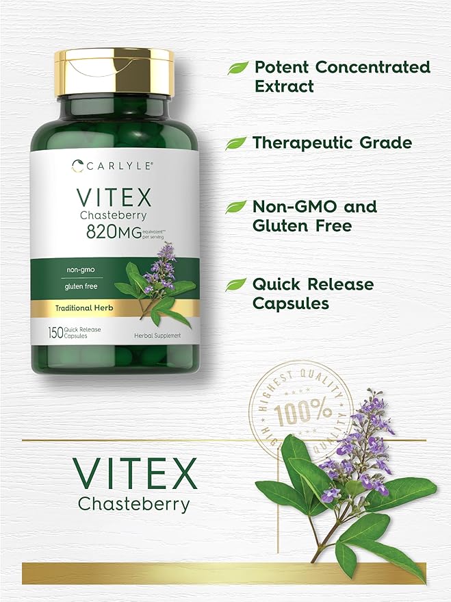 Carlyle Vitex Chasteberry Supplement | 150 Capsules | Vitex Agnus-Castus Fruit for Women | Non-GMO, Gluten Free