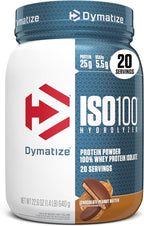 Dymatize ISO100 Whey Protein Powder Isolate, Chocolate Peanut Butter, 25g of Protein, 20 Servings, 5.5g BCAAs, Less Than 120 Cal., Gluten Free, 1g Fat, 1g Sugar, 2g Carb
