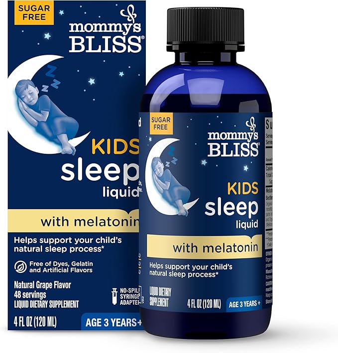 Mommy's Bliss Kids Sleep Liquid with Melatonin & Calming Herbs | Melatonin for Children 3 Years & Up | Grape Flavor | Sugar Free | 4 Fl Oz (60 Servings)