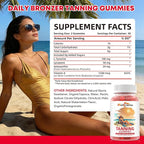 Tanning Gummies Supplement for Women Men: Daily Bronzing Tanning Gummies with Astaxanthin Beta-Carotene L-Tyrosine Lycopene, Melanin Supplement for Natural Glow Healthy Skin Sun Sensitivity Vegan 60CT