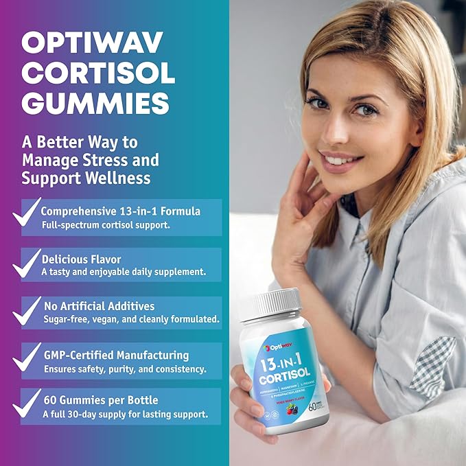 Cortisol Reducer Gummies for Women Men - 13-in-1 Daily Cortisol Detox Manager Supports Stress Mood Balance Focus & Health Balance - Reduce High Cortisol with Ashwagandha Magnesium L-Theanine