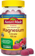 Nature Made High Absorption Magnesium Citrate 200 mg per serving, Magnesium Supplement for Muscle, Nerve, Bone and Heart Support, 60 Magnesium Gummies, 30 Day Supply