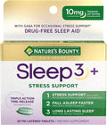 Nature's Bounty Sleep + Stress Support, Sleep3 Maximum Strength 100% Drug Free Sleep Aid, Dietary Supplement with Ashwagandha, Time Release Technology, 10mg, 28 Tri-Layered Tablets