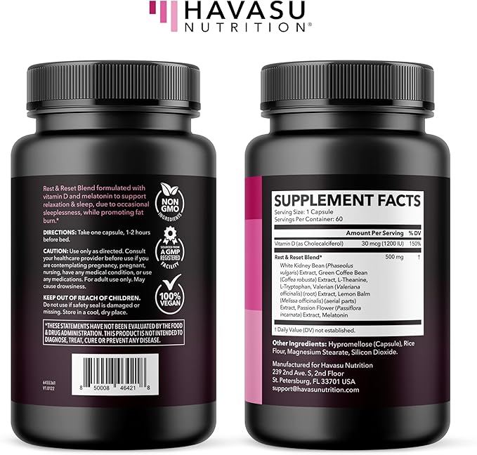 Night Time Fat Burner for Women - Appetite Suppressant for Weight Loss - 60 Count - Herbal Metabolism Booster with Melatonin for Sleep Support - Vegan, Non-GMO Capsules - 2 Month Supply