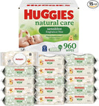 Huggies Natural Care Sensitive Baby Wipes, Unscented, Hypoallergenic, 99% Purified Water, 15 Flip-Top Packs (960 Wipes Total)