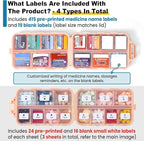 3 Pack 14 Grids Travel Pill Organizer Box with 415-Pcs Medicine Name Labels - Pocket Daily Pharmacy Case Container Kit - Travel Medication Holder Dispenser for Fish Oil Vitamin Supplement Storage