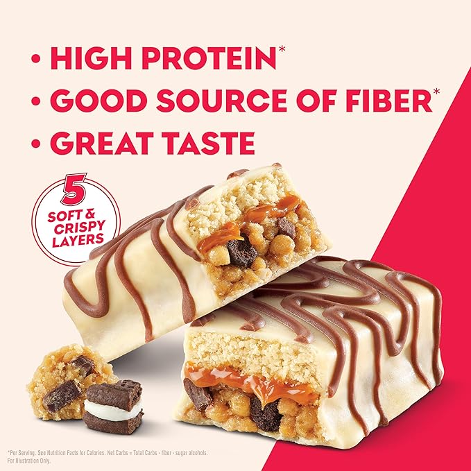 Atkins High Protein Bars, Cookie Fusion Flavor, 15g of Protein, 4g Net Carbs, Keto Protein Bars, Low Sugar, 4 Count