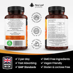 Turmeric Tablets - High Strength Extract with Black Pepper & Ginger (365 Tablets) Active 95% Turmeric Curcumin Supplements, Vegan, GMP, GMO Free Gluten Free, UK Made by New Leaf