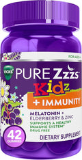 Pure Zzzs Kidz + Immunity by Vicks, Melatonin Sleep Aid Gummies for Kids and Children, Zinc for Immune Support, Low Dose Melatonin, Berry Flavored, 42 Gummies