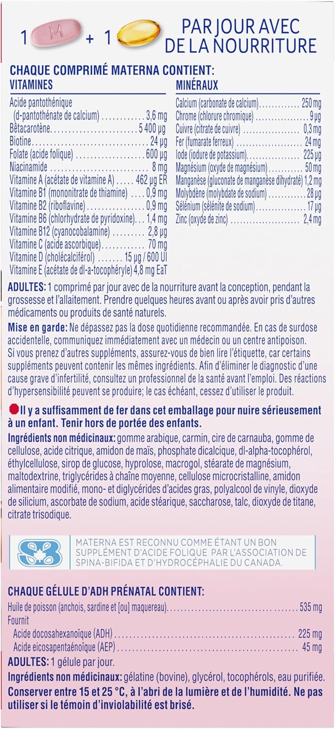 NESTLÉ Materna Prenatal Multivitamin with DHA Supplement | Folic Acid | 60 tablets + 60 DHA soft gels