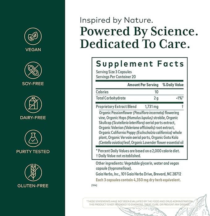 GAIA HERBS PRO Sleep Formula - Supports Restful Sleep & Relaxation for Occasional Sleeplessness* - Herbal Extracts with Valerian Root, Passionflower & Lavender - Vegan Capsules - 60 Liquid Phyto-Caps
