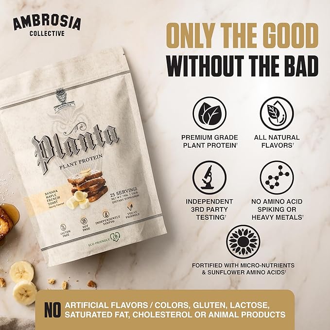 Ambrosia Plant Protein Powder 20g | Vegan Pea Protein Powder with BCAA Amino Acids | Dairy Free, Keto-Friendly, No Added Sugar | 25 Servings | Banana Maple