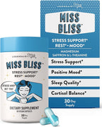 Legendairy Milk Miss Bliss™ Stress Support for Women – Stress Relief Supplement with affron® Saffron, Magnesium Glycinate + Citrate & L-Theanine – Calm & Mood Balance, Non-Drowsy, 60 Vegan Capsules