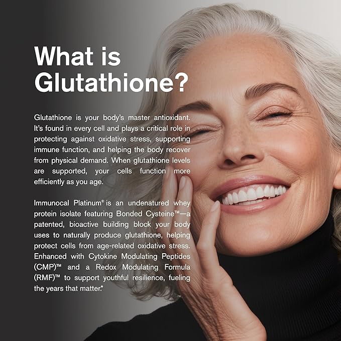 Immunocal Platinum Glutathione Precursor – Whey Protein Isolate, Anti-Aging, Skin + Cell Renewal, Immune Support, Detox + Bone Support | Fat and Sugar Free, Lactose-Intolerant Friendly | 30 Servings