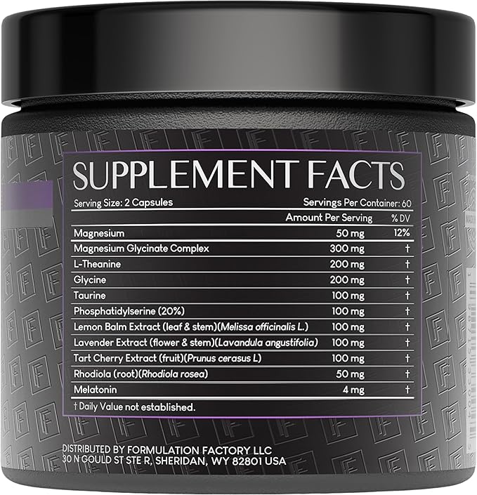 Formulation Factory 10-in1 Magnesium Glycinate Sleep Aid - The Night Before Recovery Complex with Melatonin & L-Theanine - Natural Relaxation Support (6 Month Supply, 360 Capsules)