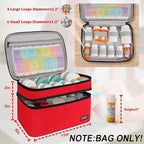 LEFOR·Z Medicine Storage Bag,Double Layers Pill Bottle Organizer Bag Empty with Lockable Zipper&Adjustable Divider,Medication Travel Carrying Bag for Pills,Vitamins,Medical Supplies,Red