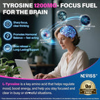 L Tyrosine Gummies Supplement 1200mg, GABA L-Theanine Supplement 200mg with Magnesium Glycinate Vitamin B6, D3 & C - Calm & Focus Gummies - Brain Supplements for Memory, Mood & Relax for Adults, Vegan