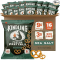 Kindling Protein Pretzels - Sea Salt | Protein-Packed Snack Size Bags | Kosher | 8-9g Protein Per Serving | No Artificial Flavors, Soy-Free | Lunches, Office Snacks, & On-the-Go | 16-Count (1.06oz Bags)