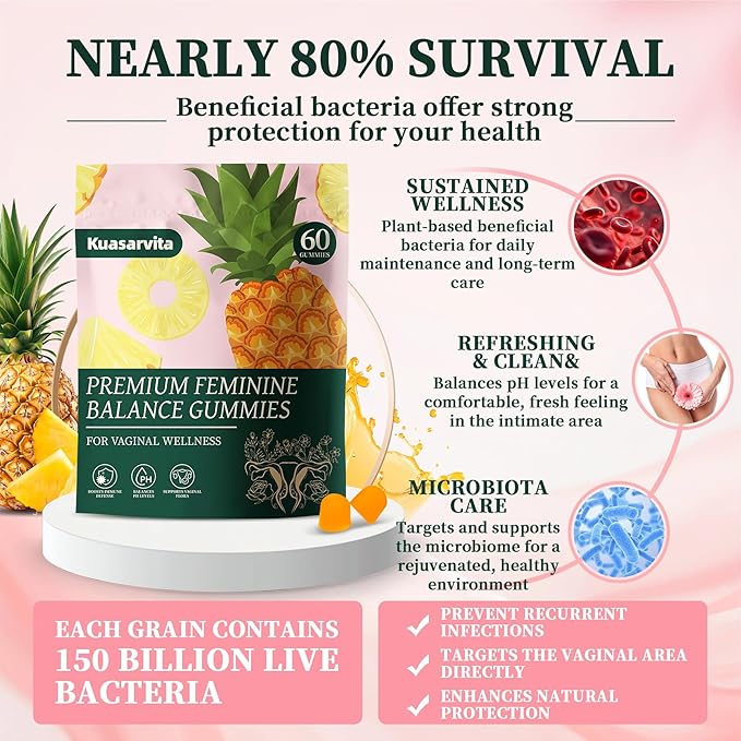 Peeshlita Women’s Vaginal Probiotics Gummies – pH Balance Support + Feminine Wellness & Comfort, Pineapple Flavor, Natural Probiotic Blend – 60 Gummies