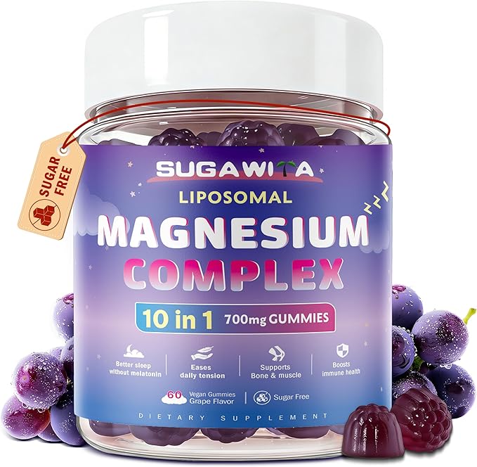 Magnesium Complex for Women, 10 in1 Magnesium Glycinate, Malate, & Citrate, Magnesium Gummies 700mg with Ashwagandha & L-Theanine, Vegan, 30 Servings