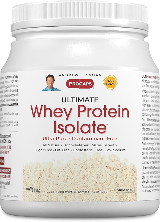 ANDREW LESSMAN Ultimate Whey Protein Isolate 30 Servings - Supports Workout Recovery and Lean Muscle Non-GMO, No Added Flavors, Fat-Free, Sugar and Sweetener-Free, Certified Kosher. No Additives