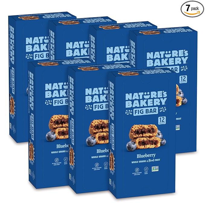 Nature’s Bakery Whole Wheat Fig Bars, Blueberry, Real Fruit, Vegan, Non-GMO, Snack Bar, 7 Boxes With 12 Twin Packs (84 Twin Packs)
