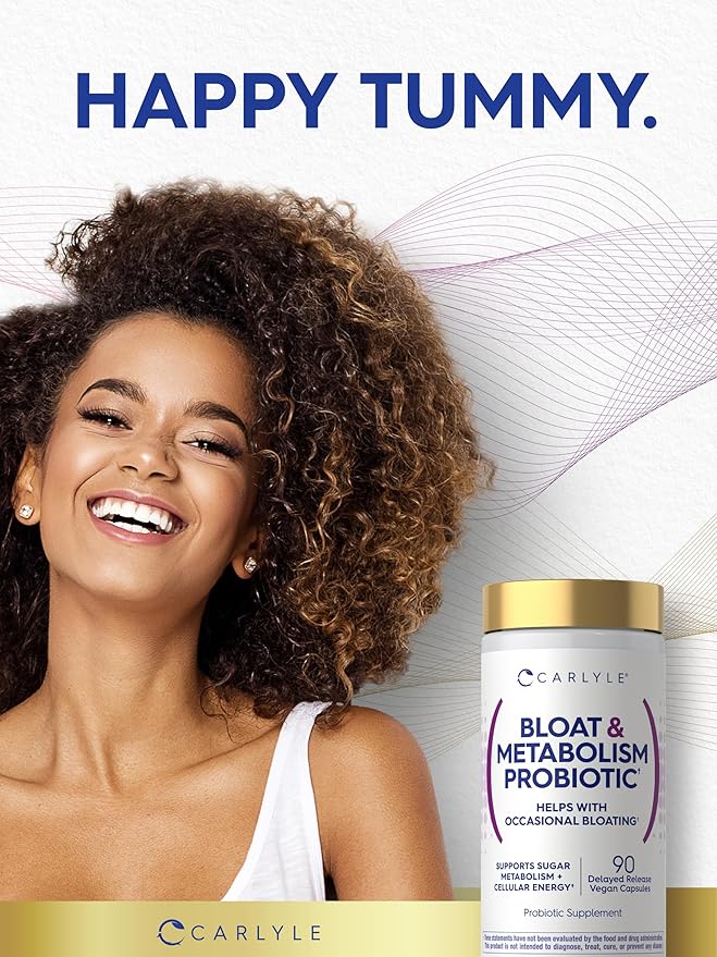 Carlyle Bloat and Metabolism Probiotic | 90 Capsules | Bloating Relief Formula | Sugar & Cellular Energy Support | for Women and Men | Vegan, Non-GMO, Gluten Free