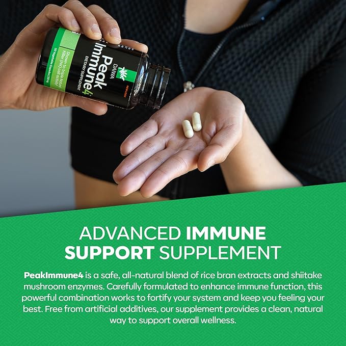 Daiwa PeakImmune4® – Immune Support Supplement for Adults with Rice Bran Arabinoxylan Compound (RBAC) and Enzyme from Shiitake Mushroom – 50 Capsules