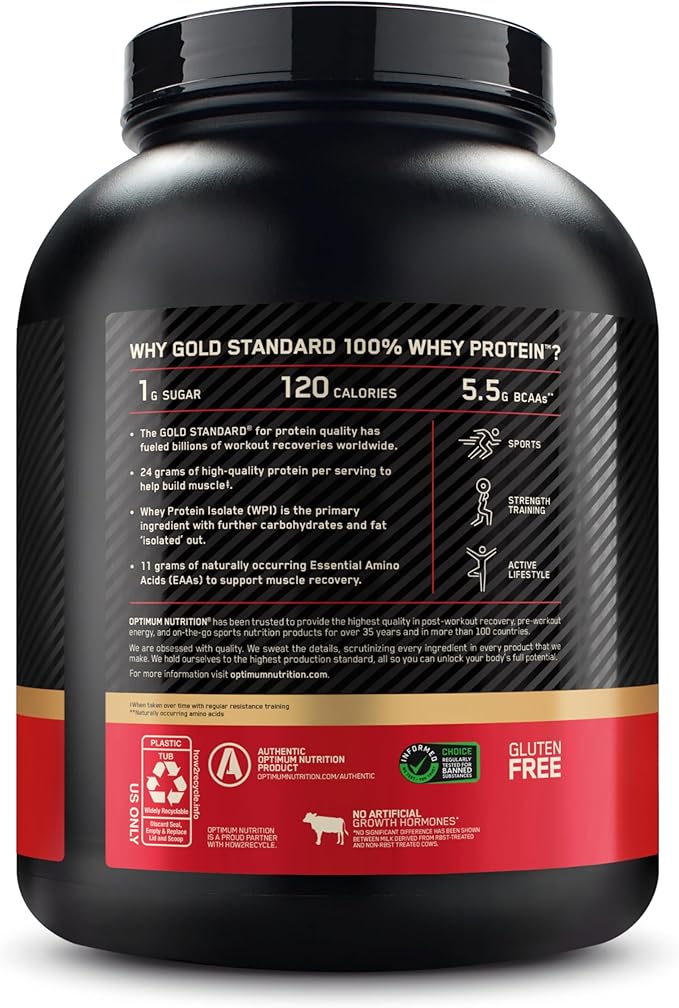 Optimum Nutrition Gold Standard 100% Whey Protein Powder, Double Rich Chocolate, 5 Pound (Packaging May Vary)