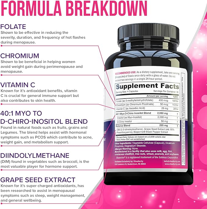 Myo-Inositol D-Chiro Women's Hormone Balance Supplement - 40:1 Myo-Inositol & D-ChiroInositol Blend with DIM for Hormone Balance for Women - Health Vitamins for Skin, Energy, & Cycle Support (1 Month)