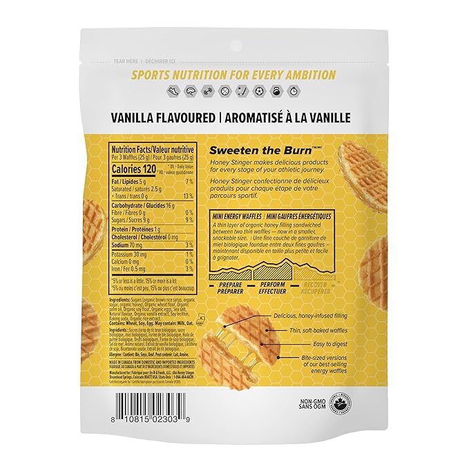 Honey Stinger Organic Mini Vanilla Waffles,Energy Stroopwafel for Exercise,Endurance and Performance,Sports Nutrition for Home & Gym,Pre and Post Workout,1 Bag,5.3 Ounce,(Pack of 2)