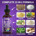 Clean Nutraceuticals Milk Thistle NAC Liver Cleanse Detox & Repair Supplement Liver Support Liquid Drops with Dandelion Extract, Artichoke, Chanca Piedra, Choline, L-Glutathione, Burdock, Schisandra